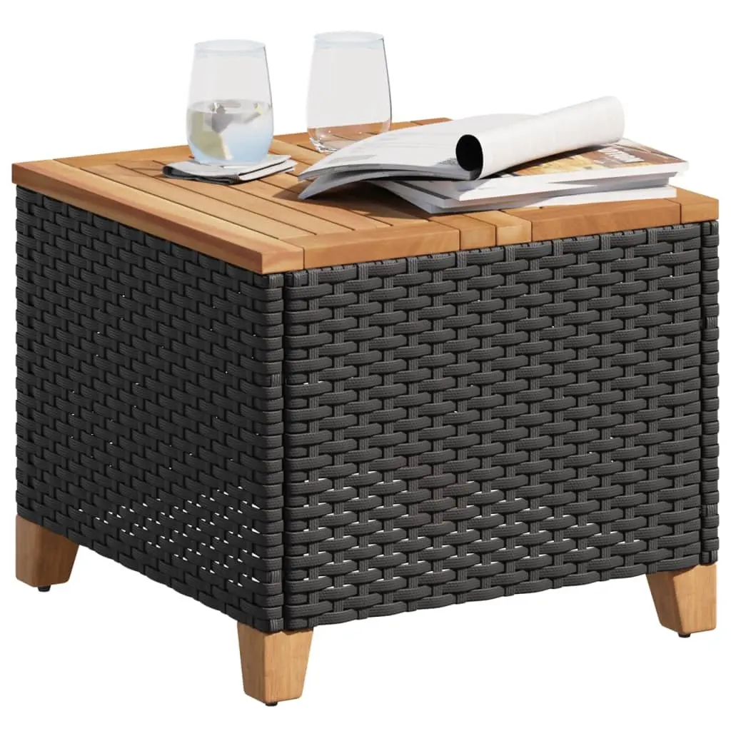 Garden Table Outdoor Patio 45x45x37cm PE Rattan Acacia Wood Top