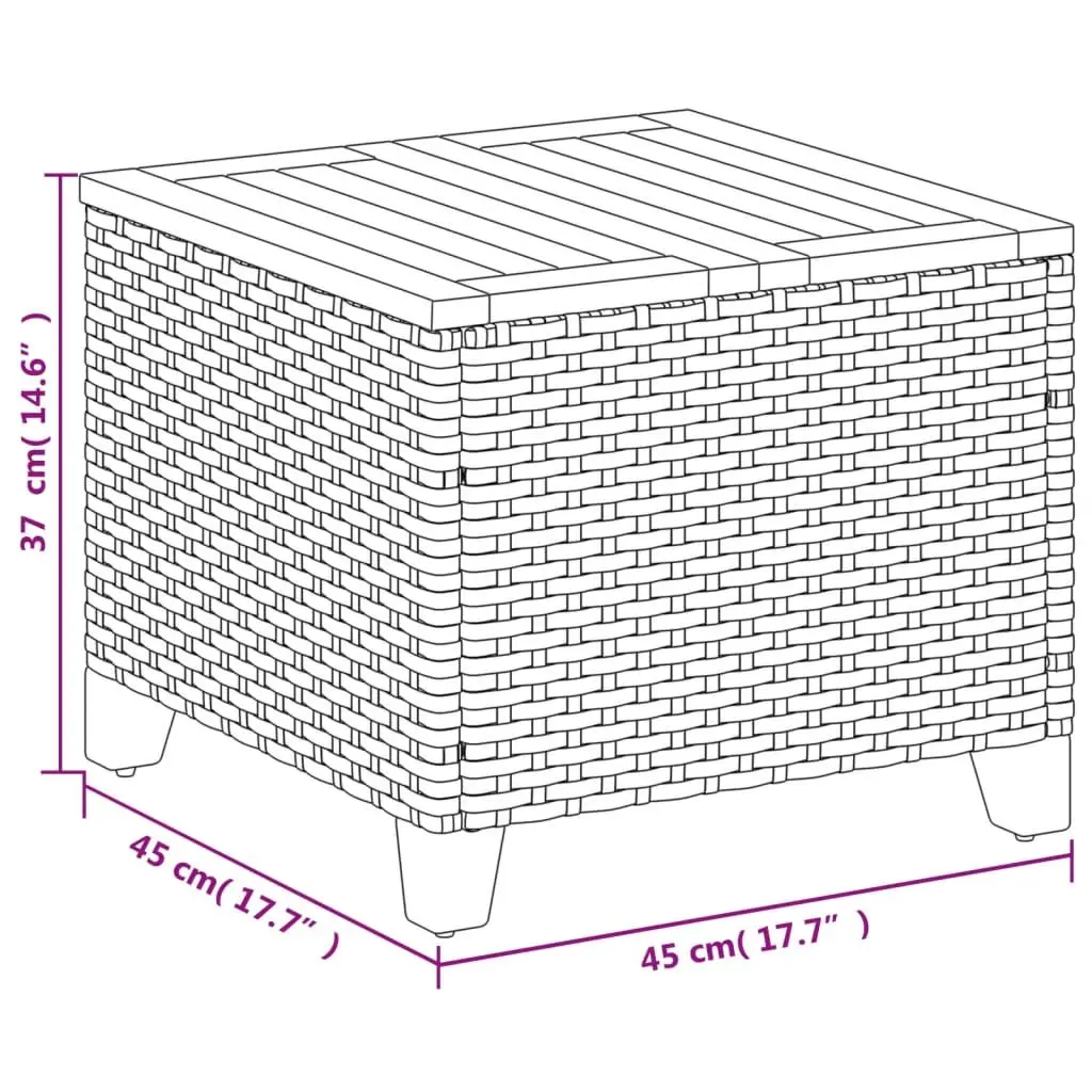 Garden Table Outdoor Patio 45x45x37cm PE Rattan Acacia Wood Top