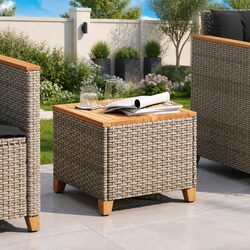 Garden Table Grey 45x45x37cm Outdoor Patio Furniture Poly Rattan Acacia Wood