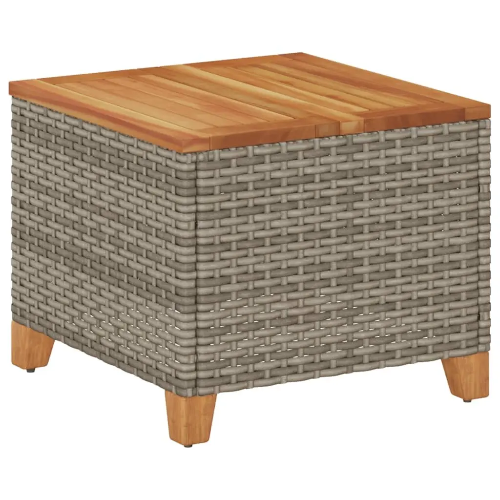 Garden Table Outdoor Patio Furniture Grey 45x45x37cm Poly Rattan Acacia Wood