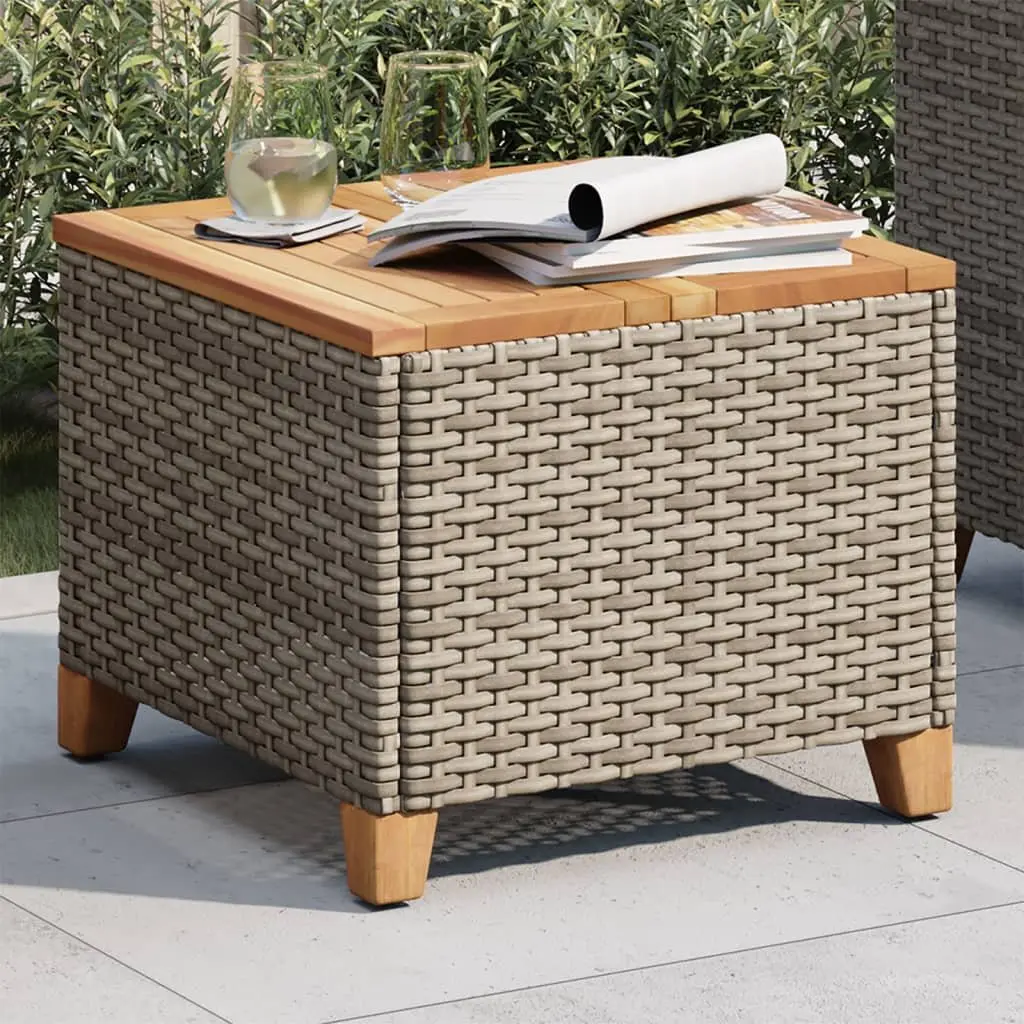 Garden Table Outdoor Patio Furniture Grey 45x45x37cm Poly Rattan Acacia Wood