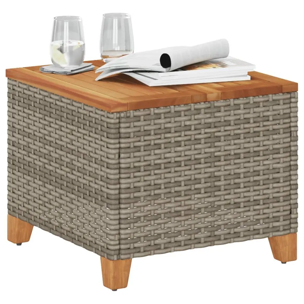 Garden Table Outdoor Patio Furniture Grey 45x45x37cm Poly Rattan Acacia Wood