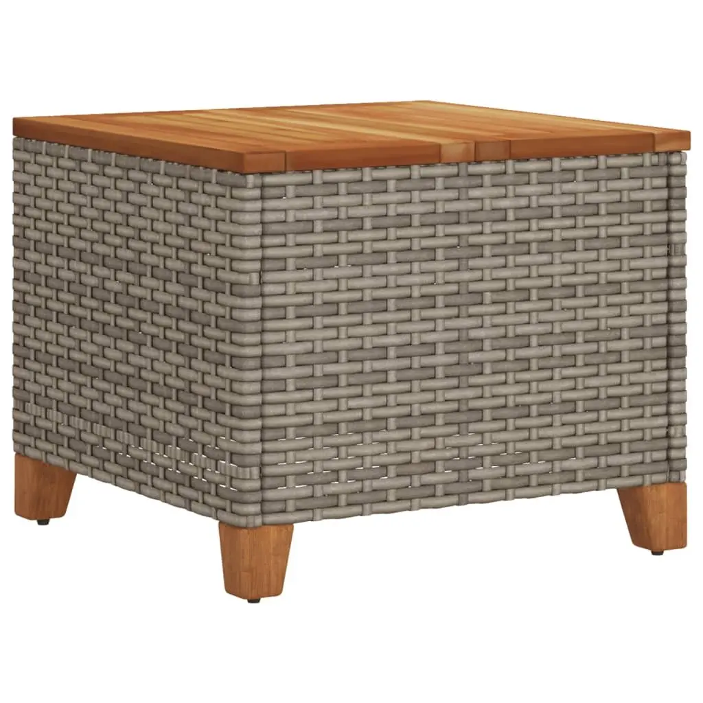 Garden Table Outdoor Patio Furniture Grey 45x45x37cm Poly Rattan Acacia Wood