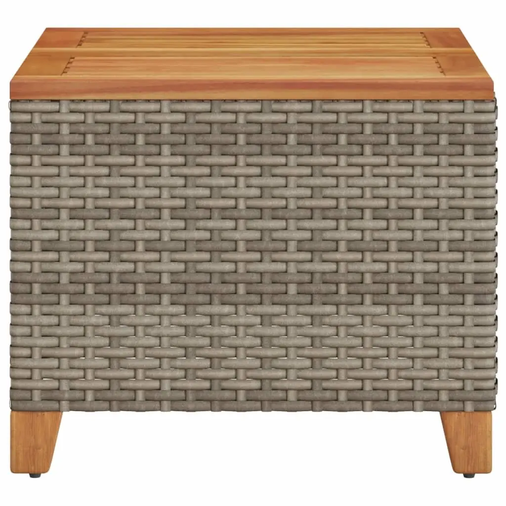 Garden Table Outdoor Patio Furniture Grey 45x45x37cm Poly Rattan Acacia Wood