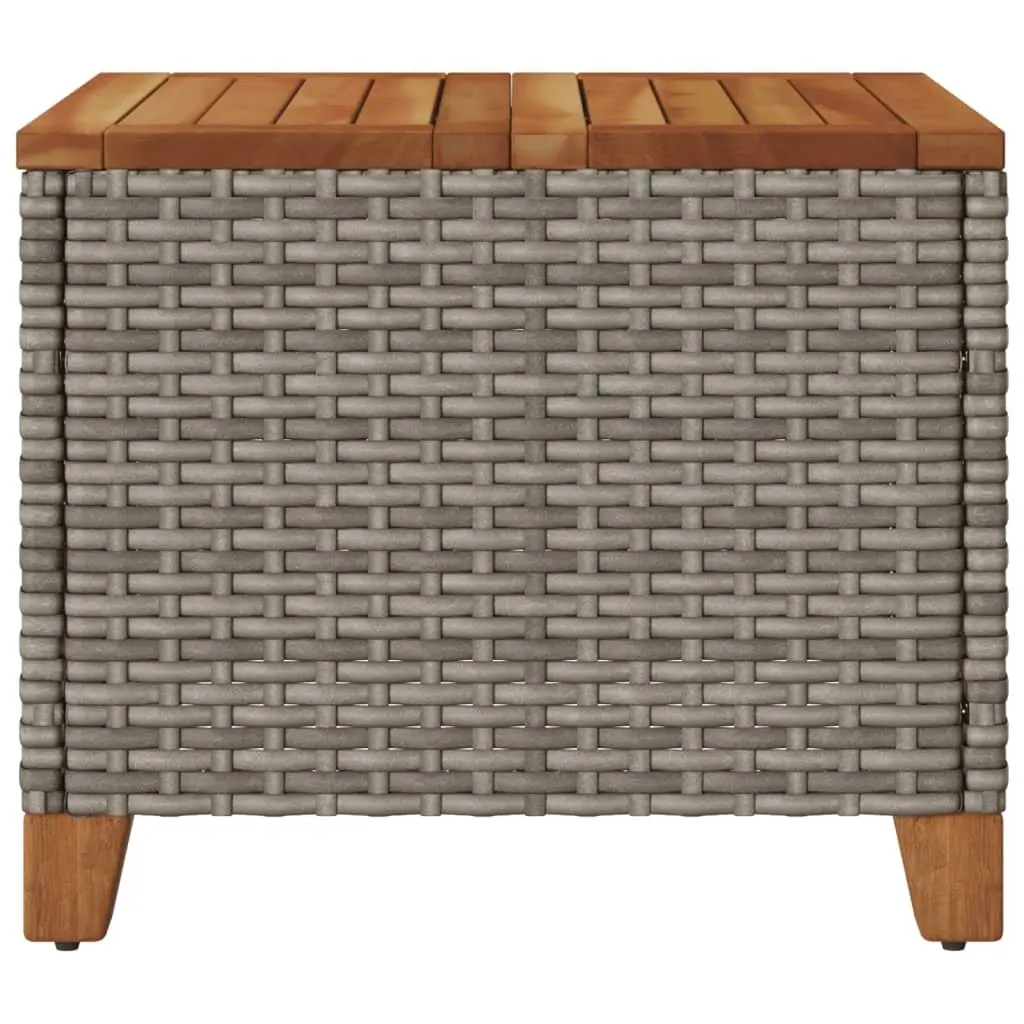 Garden Table Outdoor Patio Furniture Grey 45x45x37cm Poly Rattan Acacia Wood