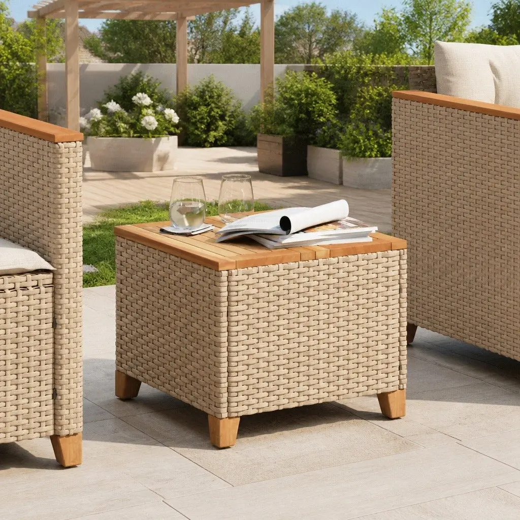 Garden Table Beige Outdoor Use 45x45x37cm PE Rattan Acacia