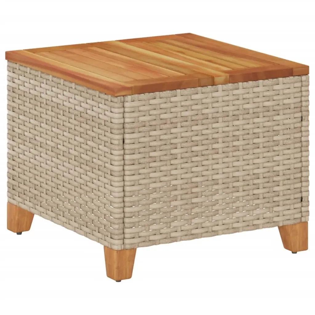 Garden Table Beige Outdoor Use 45x45x37cm PE Rattan Acacia
