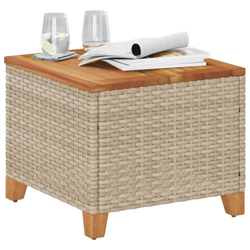 Garden Table Beige Outdoor Use 45x45x37cm PE Rattan Acacia