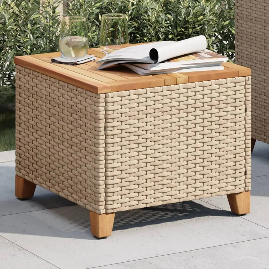 Garden Table Beige Outdoor Use 45x45x37cm PE Rattan Acacia