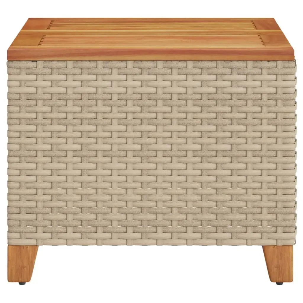 Garden Table Beige Outdoor Use 45x45x37cm PE Rattan Acacia