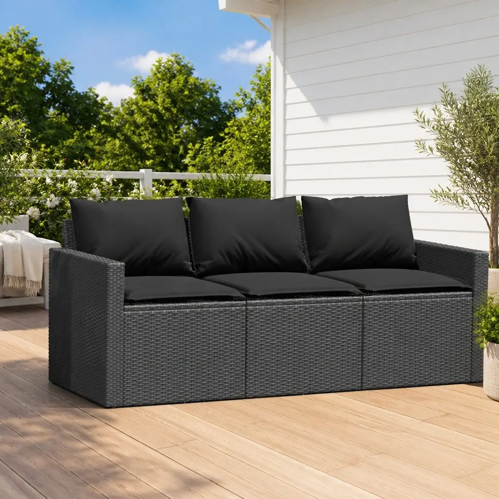 3-Seater Garden Sofa for Outdoor Patio Black Poly Rattan