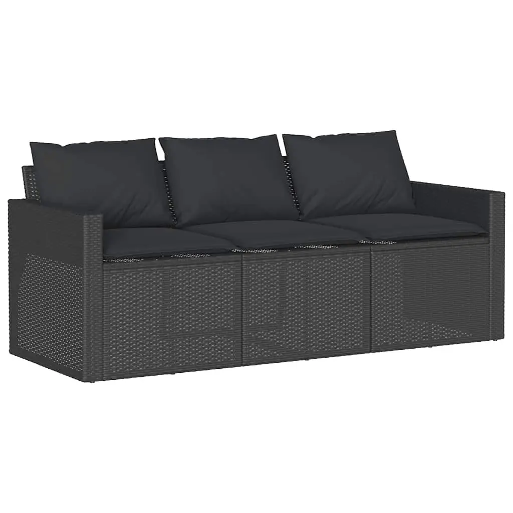 3-Seater Garden Sofa for Outdoor Patio Black Poly Rattan