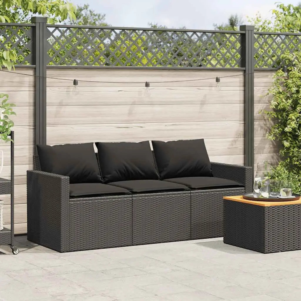 3-Seater Garden Sofa for Outdoor Patio Black Poly Rattan