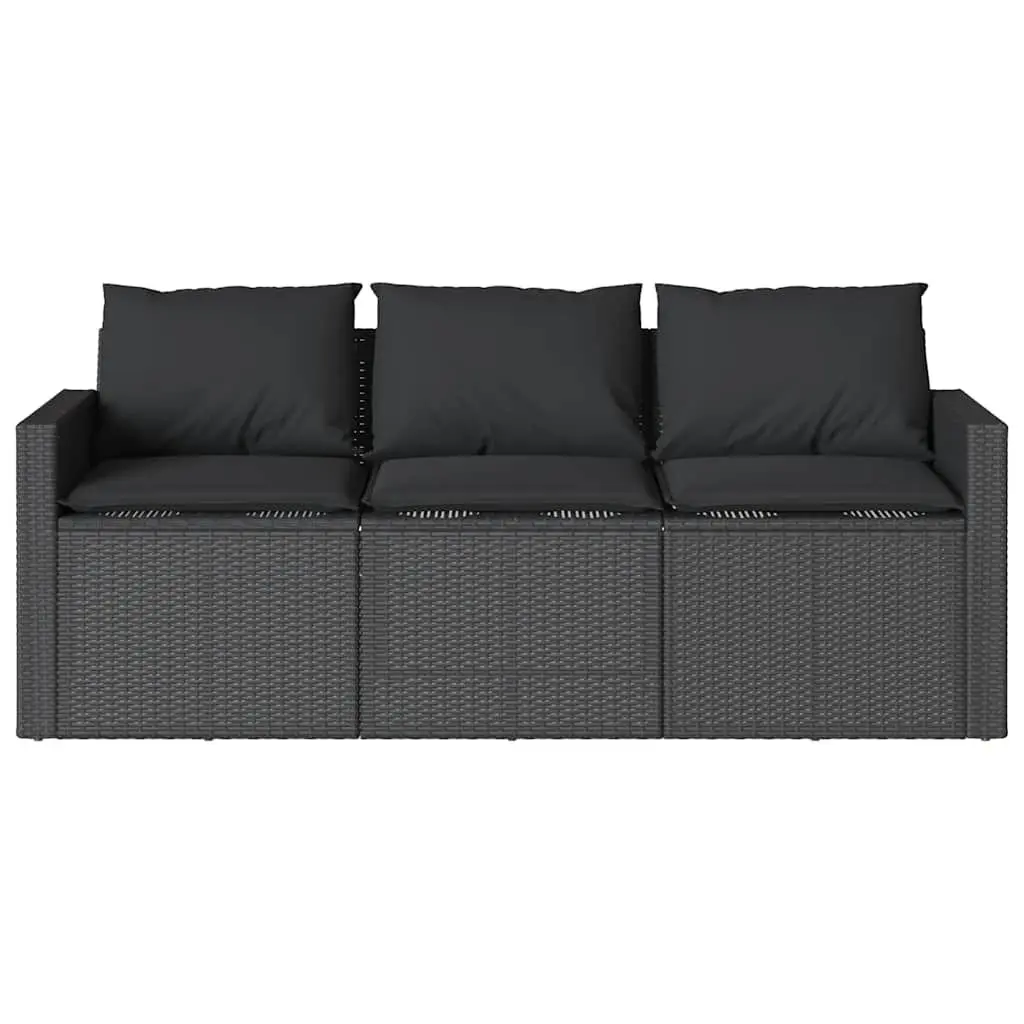 3-Seater Garden Sofa for Outdoor Patio Black Poly Rattan