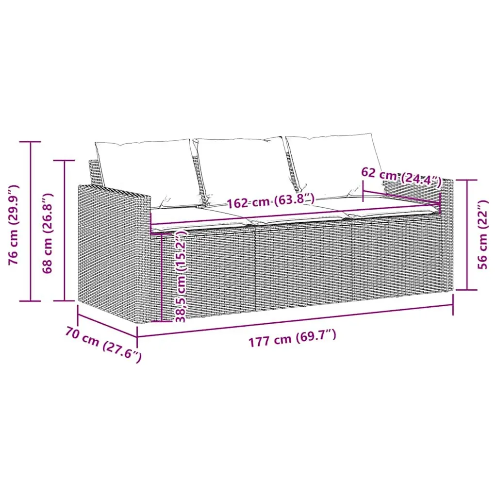 3-Seater Garden Sofa for Outdoor Patio Black Poly Rattan