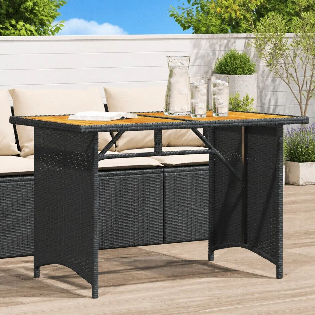 Outdoor Table Acacia Wood Top Poly Rattan Frame Black 110x68x70cm