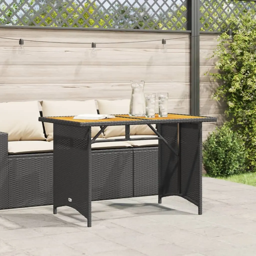 Outdoor Table Acacia Wood Top Poly Rattan Frame Black 110x68x70cm