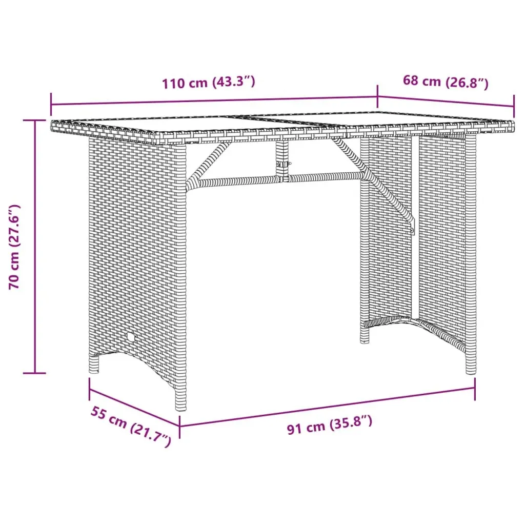 Outdoor Table Acacia Wood Top Poly Rattan Frame Black 110x68x70cm