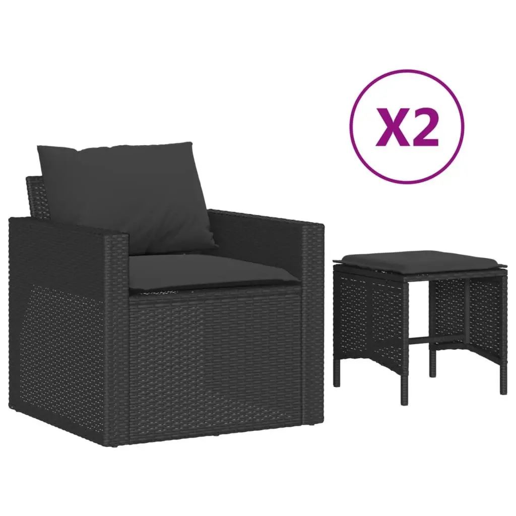 4 Piece Modular Patio Sofa Set Outdoor Furniture Black Poly Rattan with Cushions