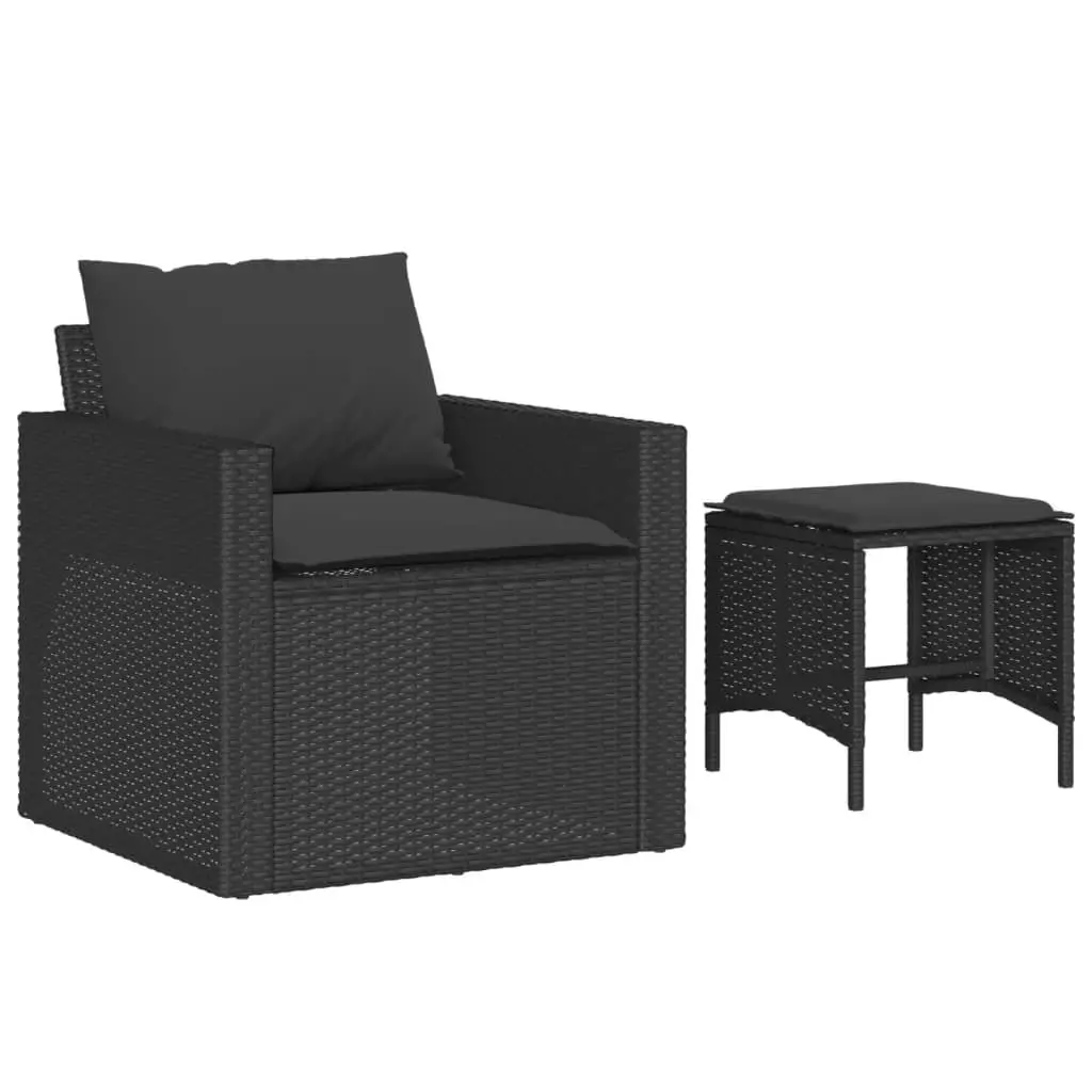 4 Piece Modular Patio Sofa Set Outdoor Furniture Black Poly Rattan with Cushions