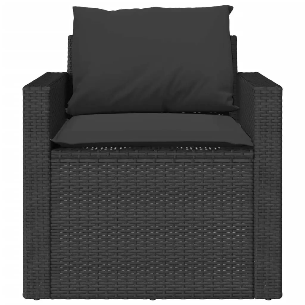 4 Piece Modular Patio Sofa Set Outdoor Furniture Black Poly Rattan with Cushions