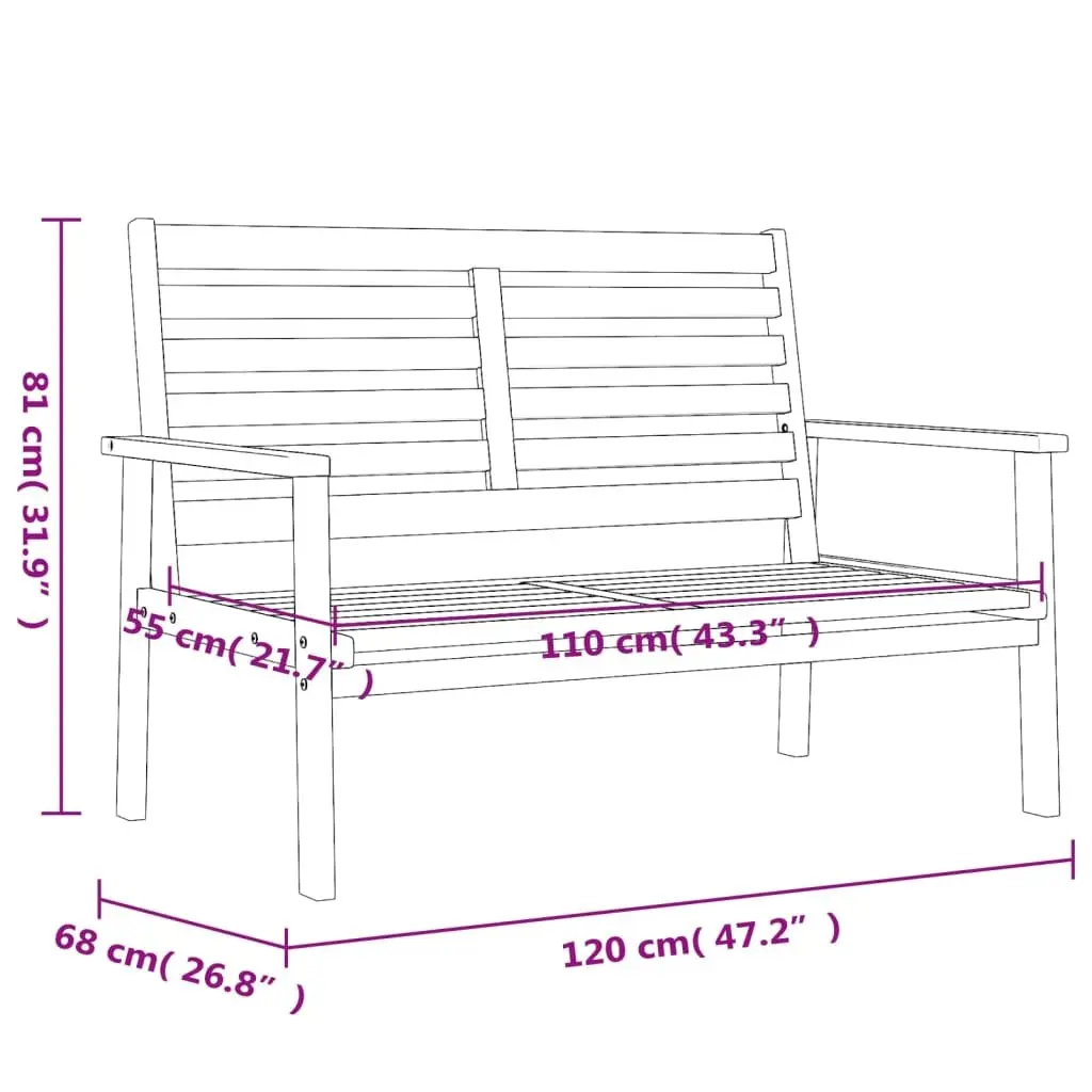 Garden Sofa Bench Outdoor Seating 120cm Wooden Patio Lounge Chair Armrest
