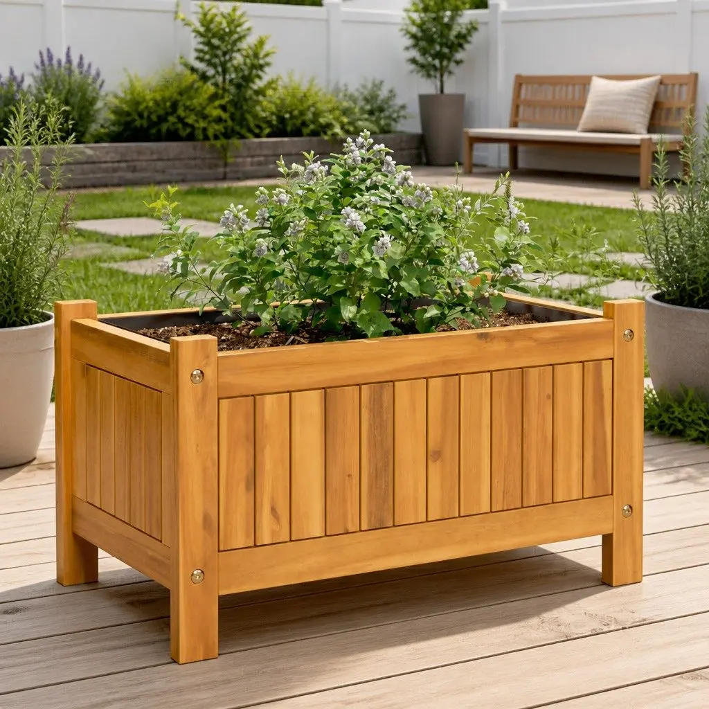 Wooden Garden Planter Box Container Outdoor Patio Balcony Decor Brown 54 x 31 x 30 cm