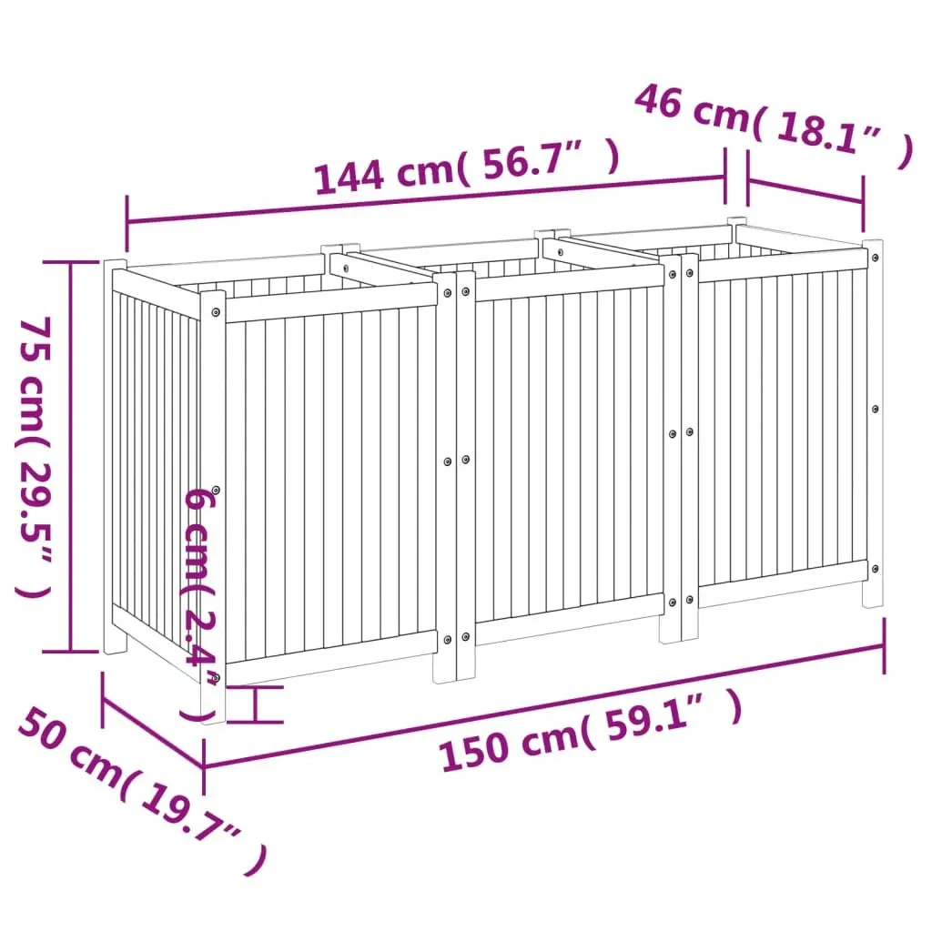 Wooden Garden Planter Box Outdoor Patio 150x50x75 cm
