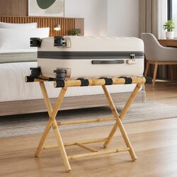 Bamboo Luggage Rack: 62x42x50.5cm with Two Shelves