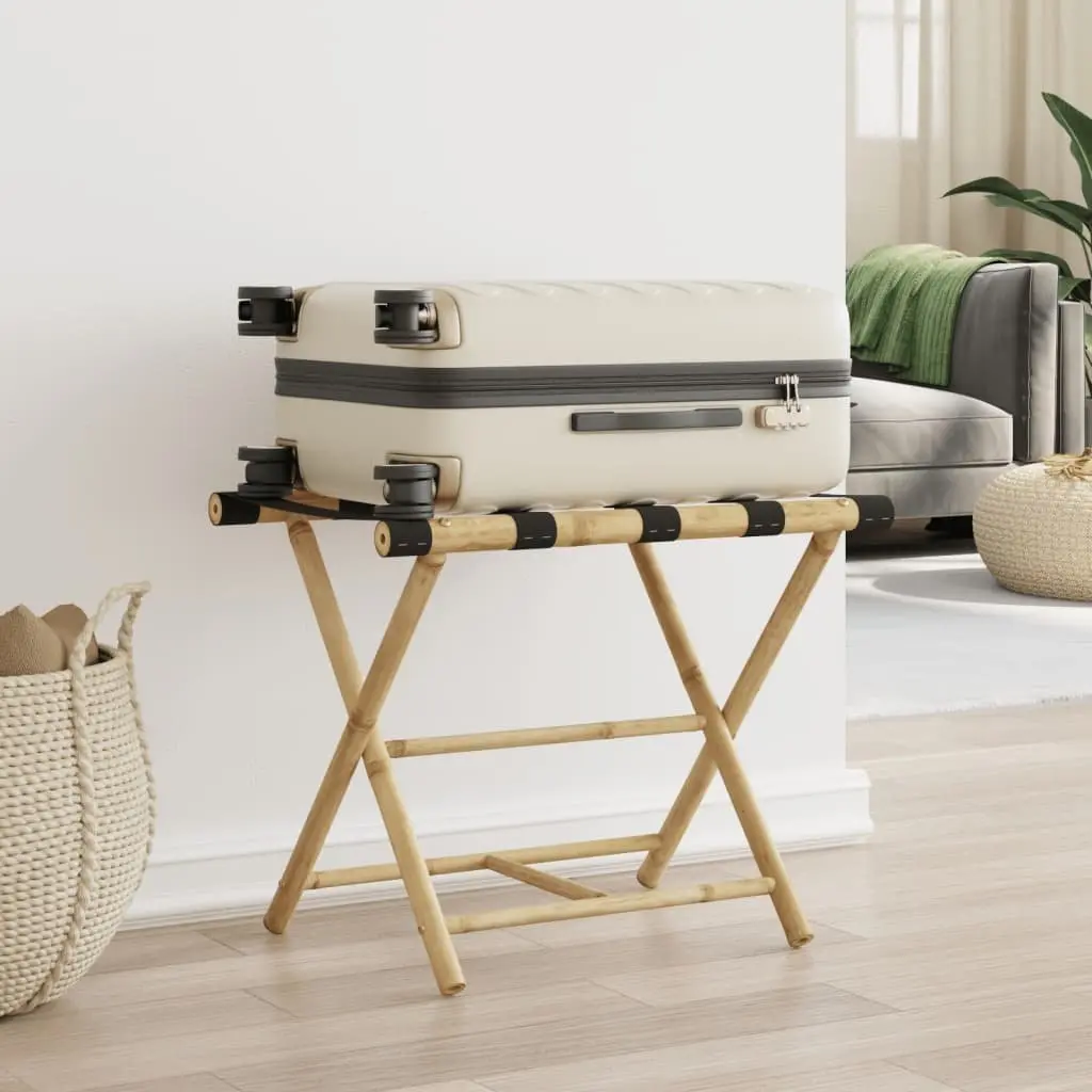 Folding Luggage Rack Bamboo Brown 62x42x50.5cm Suitcase Storage Stand Two Shelf