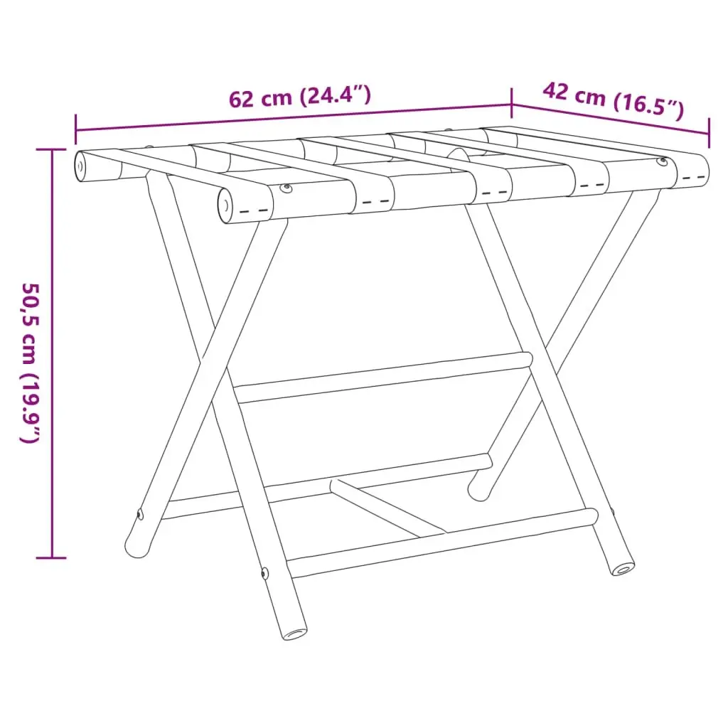 Folding Luggage Rack Bamboo Brown 62x42x50.5cm Suitcase Storage Stand Two Shelf