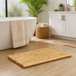 Bamboo Bath Mats 50 x 35 cm - Set of 2 Brown, Non-Slip