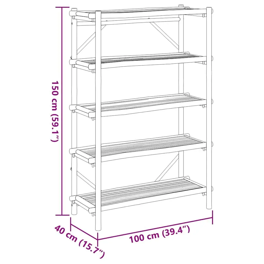5 Layer Open Bamboo Shelf Organizer for Home 100x40x150 cm Brown