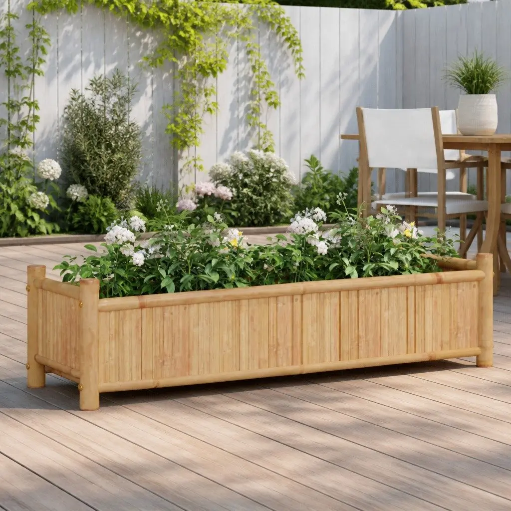 Bamboo Planter Box Outdoor Balcony 100x30x25cm
