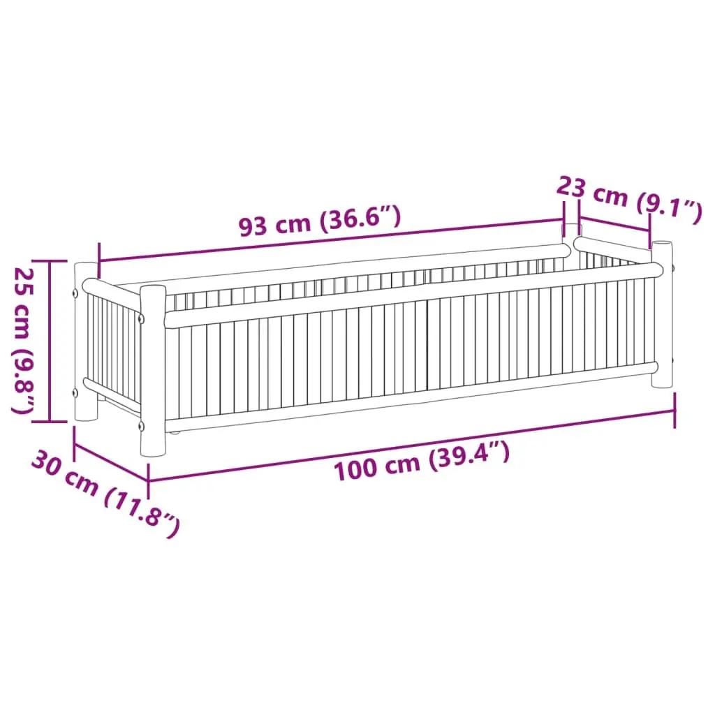 Bamboo Planter Box Outdoor Balcony 100x30x25cm