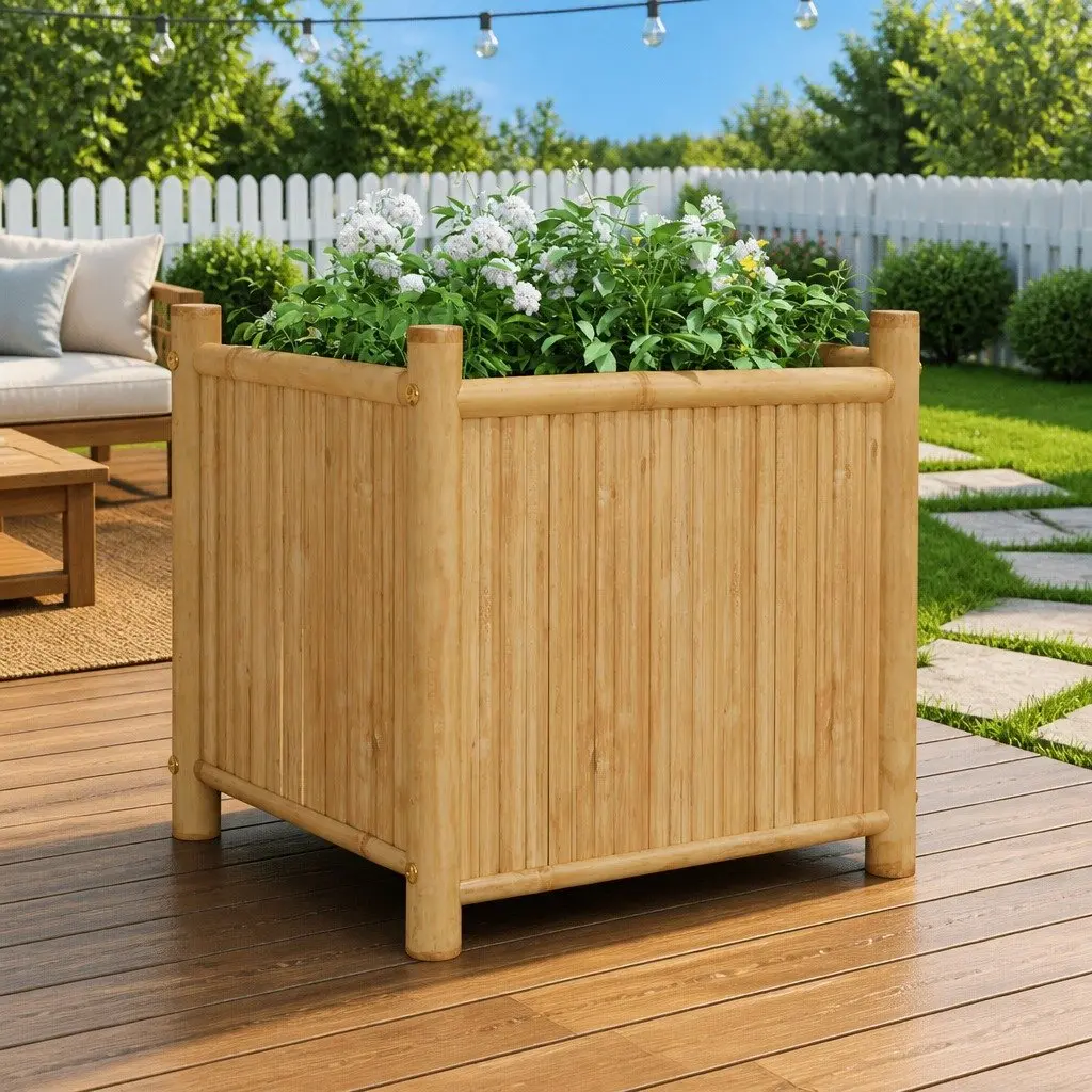 Bamboo Planter Box Outdoor Garden 50x50x50 cm