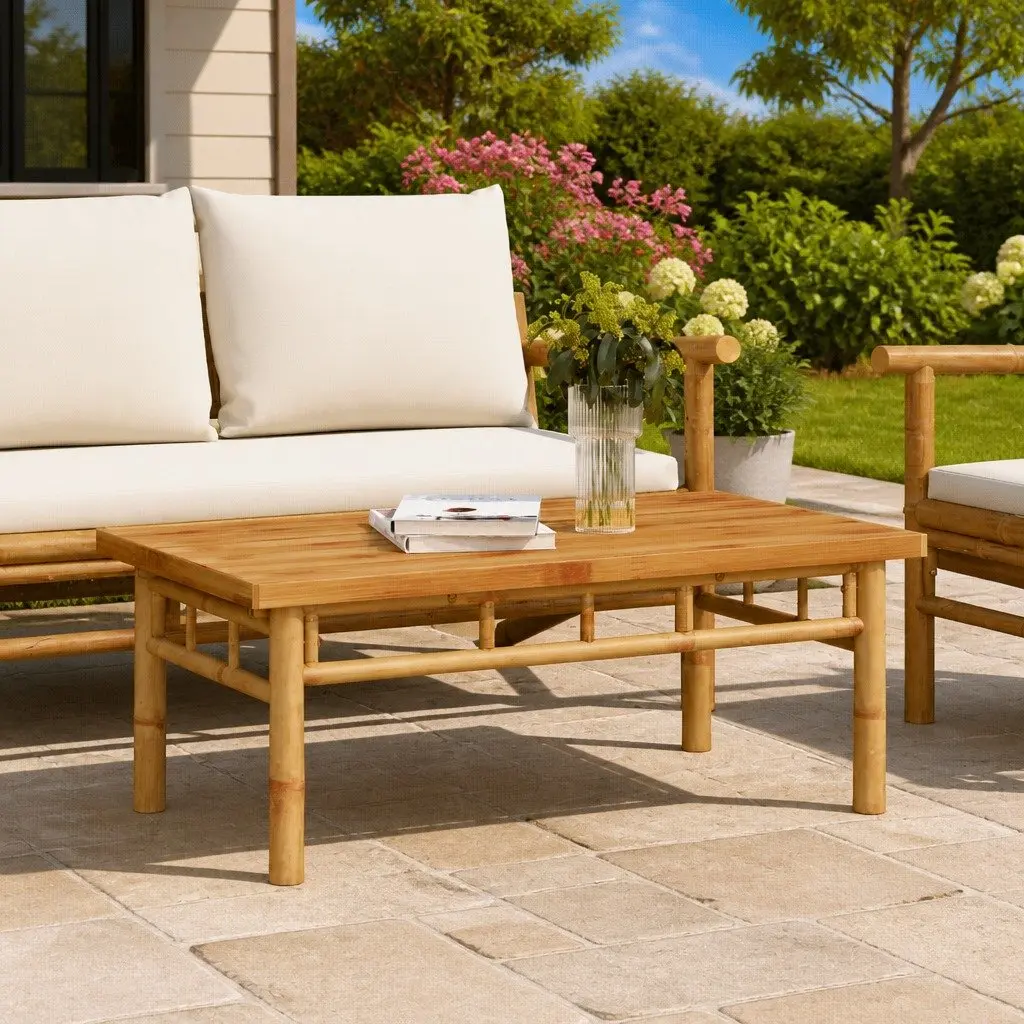 90x50x35cm Bamboo Coffee Table with Water-Draining Slats