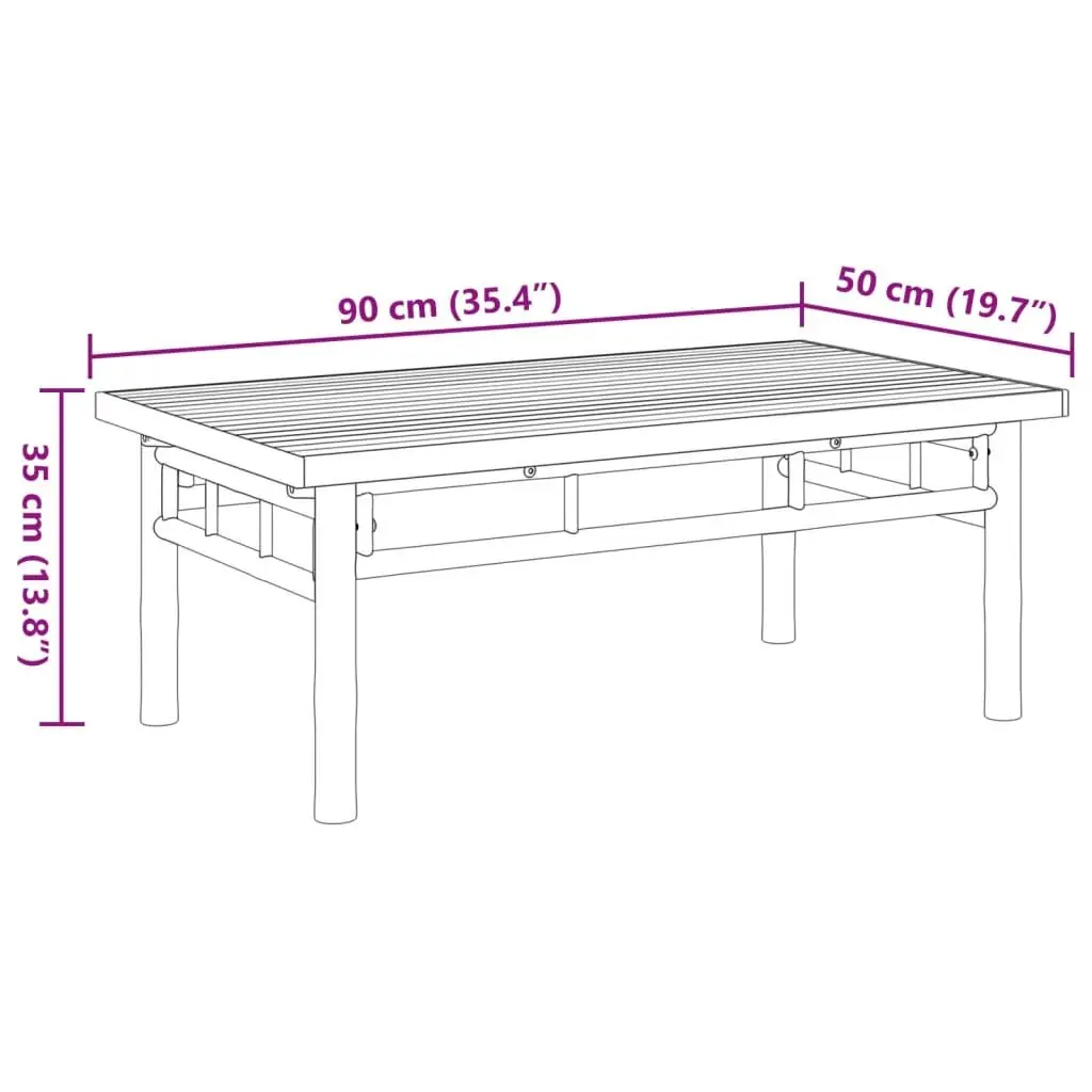 90x50x35cm Bamboo Coffee Table with Water-Draining Slats