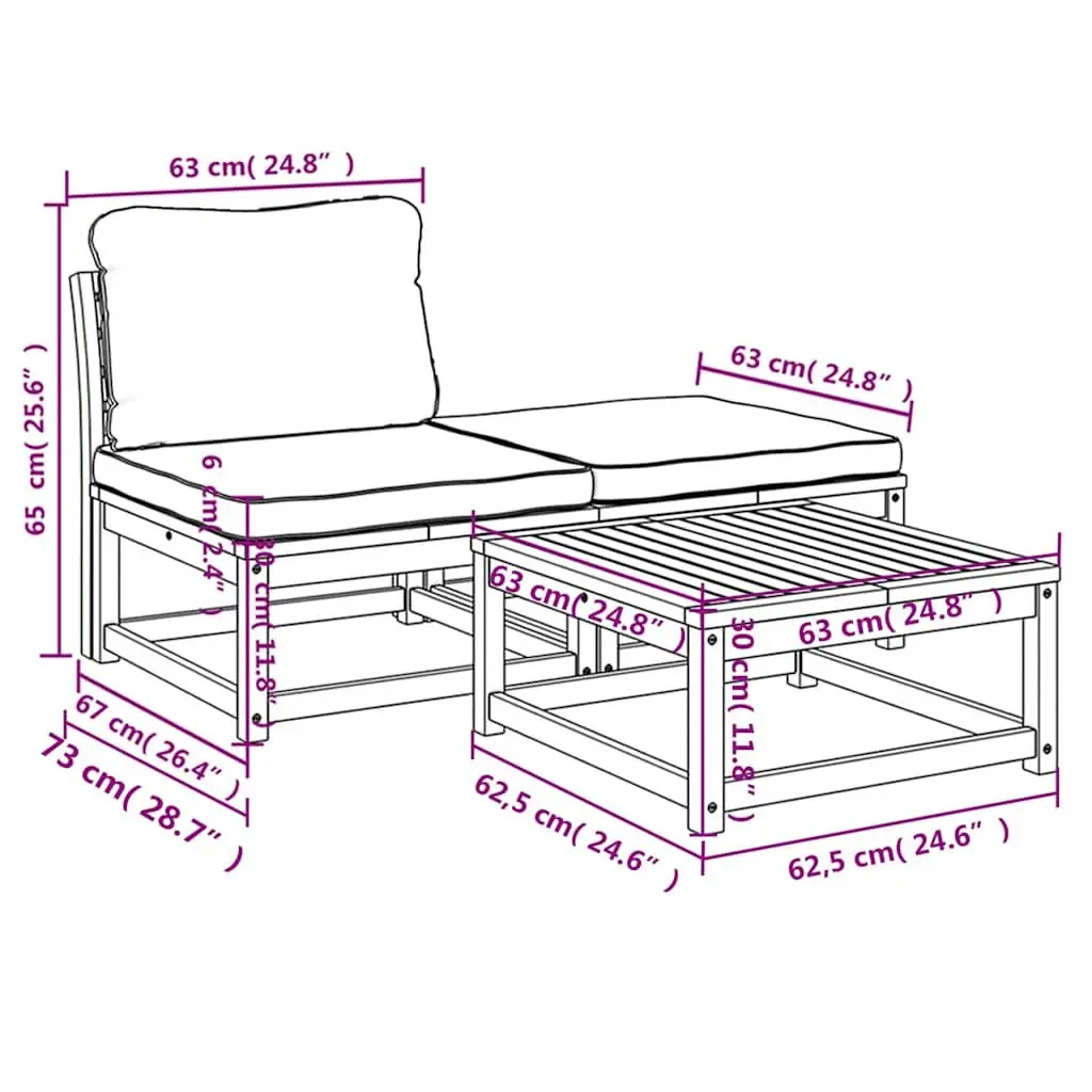 Outdoor Sectional Sofa Set Garden Lounge 3 Piece Brown