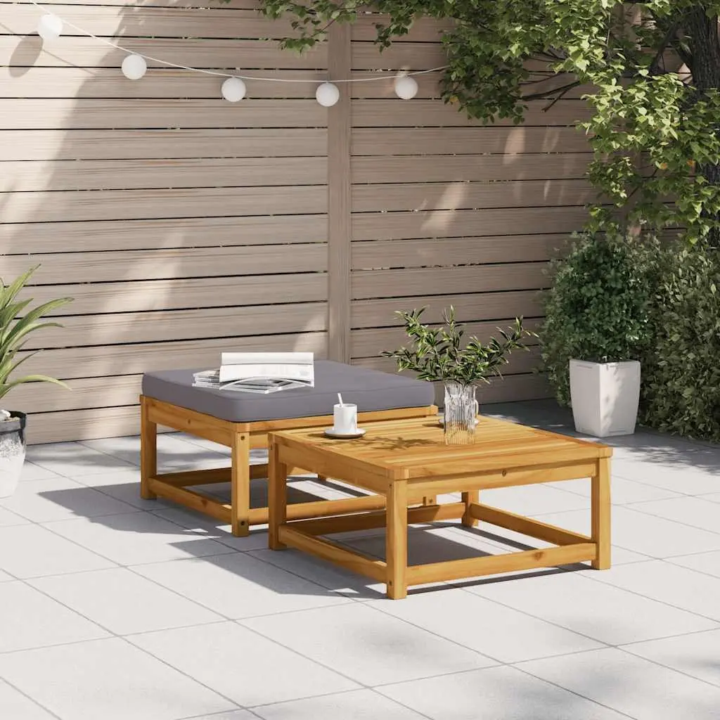 Garden Footstool Ottoman with Cushion Outdoor Seating Acacia Wood Brown