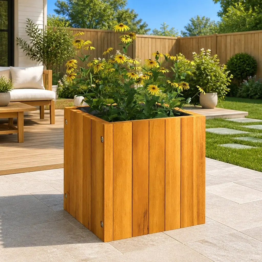 Garden Planter Box 25x25x25 cm Solid Acacia Wood Flower Pot Indoor Outdoor