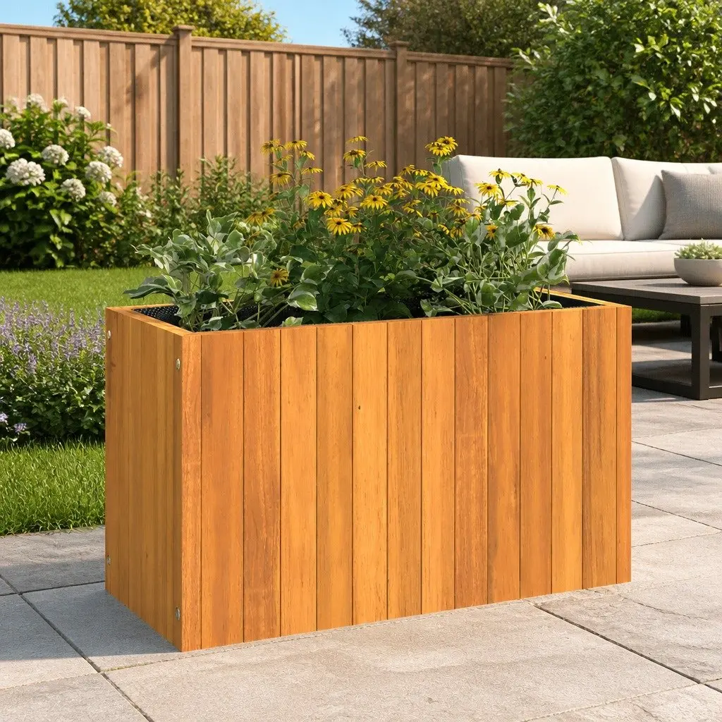 Garden Planter Box Solid Wood Acacia Brown Flowers Plants Container Outdoor