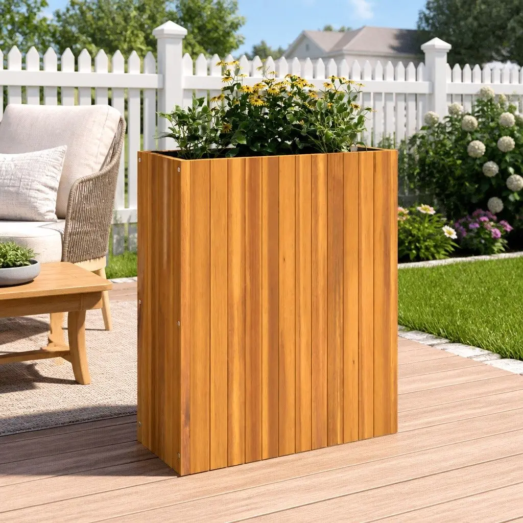 Garden Planter Box Indoor Outdoor Solid Wood Acacia Brown 59 x 27.5 x 70 cm