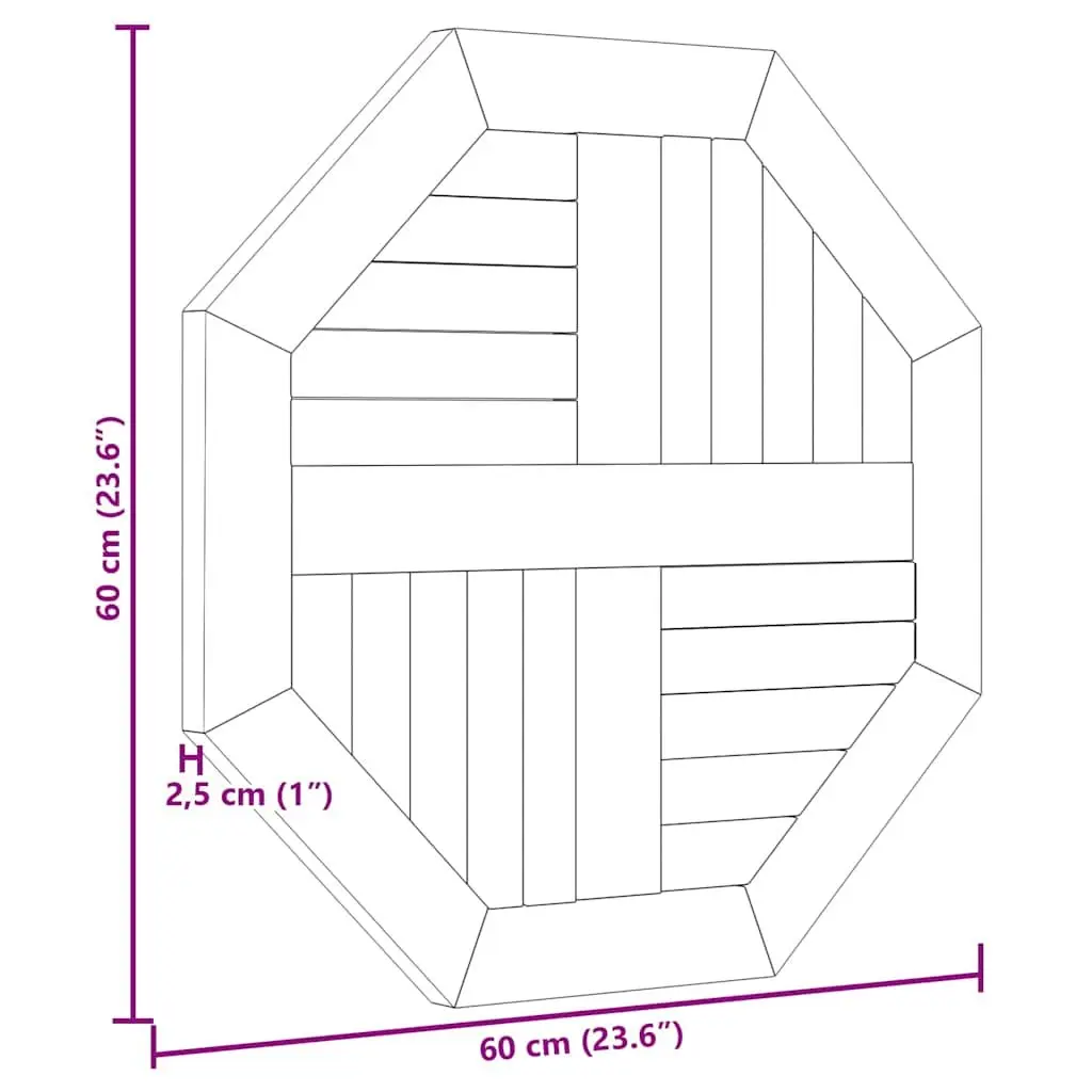 Octagonal Wooden Table Top for Garden 60x60cm Solid Teak Dining Replacement