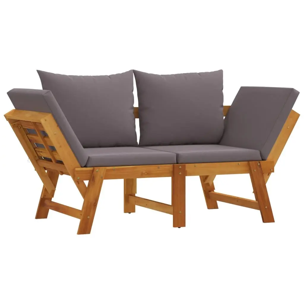 Garden Bench Outdoor Use Acacia Wood 2-in-1 Convertible Day Bed with Cushions