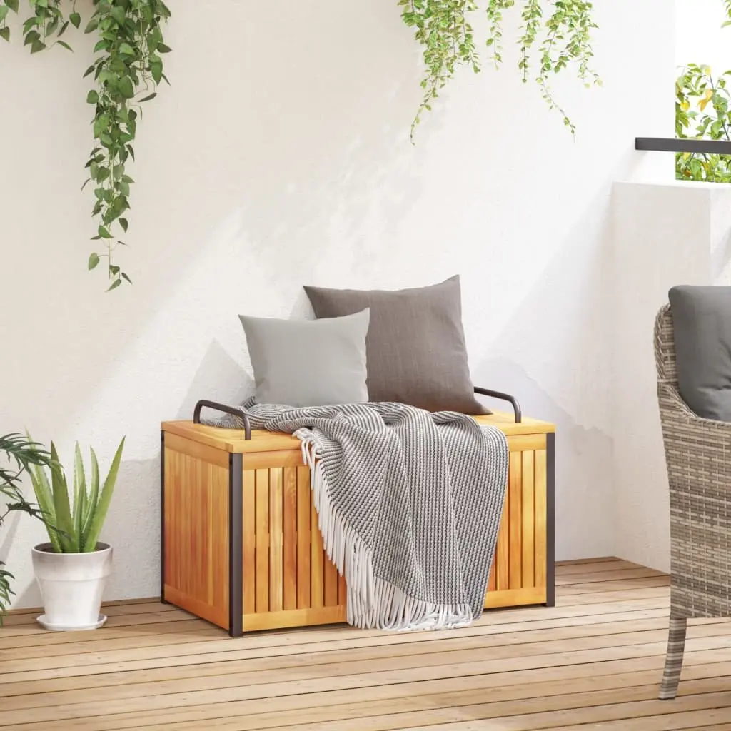 Outdoor Cushion Box 85x45x45/53 cm Garden Storage Bench Acacia Wood Steel Handle