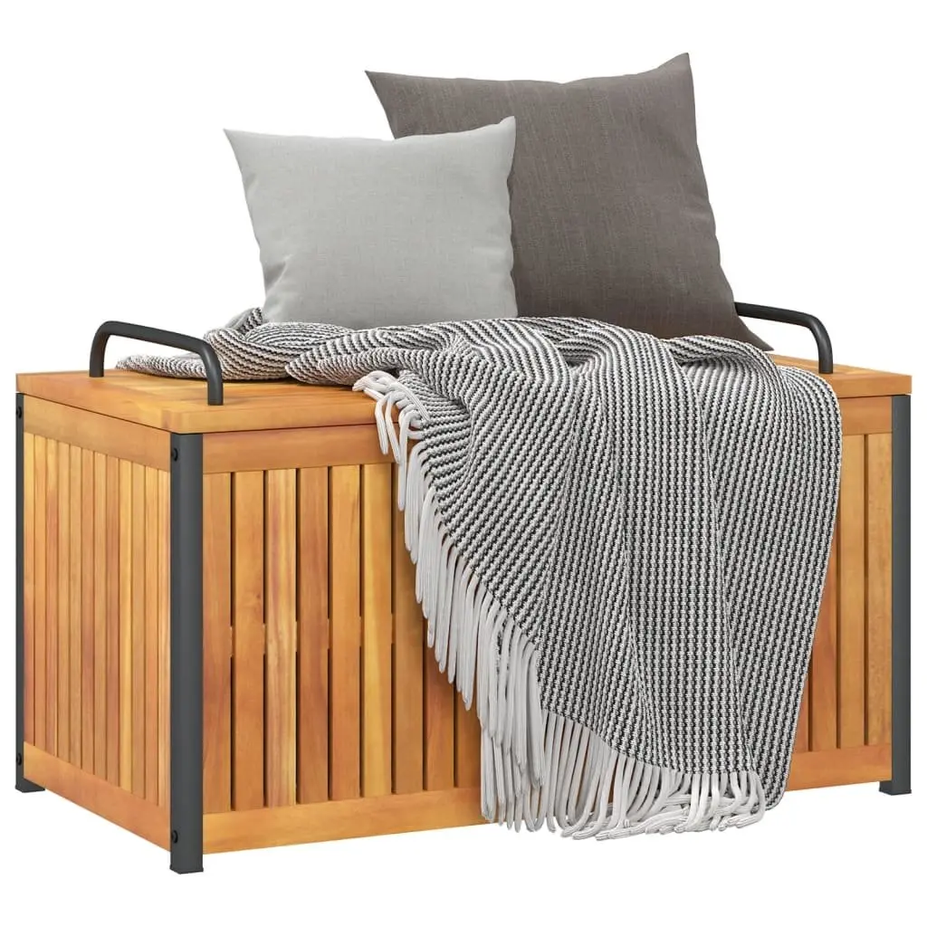 Outdoor Cushion Box 85x45x45/53 cm Garden Storage Bench Acacia Wood Steel Handle