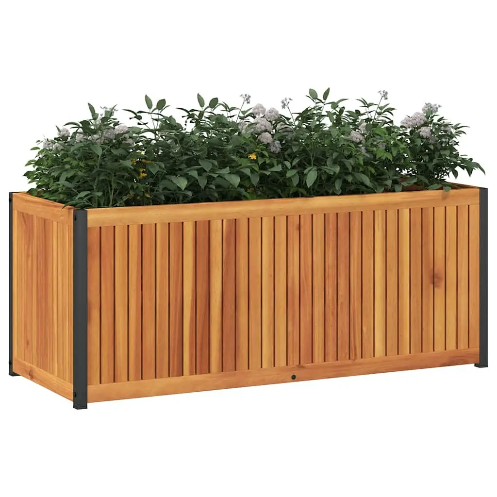 Garden Planter Box Outdoor 110x45x44cm Wooden Acacia Steel Frame