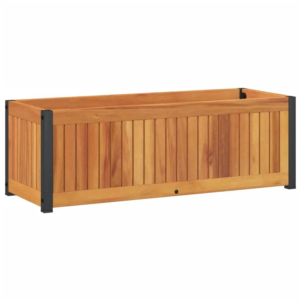 Garden Planter Box 80x30x27.5 cm Solid Wood Acacia Steel Frame Flower Pot