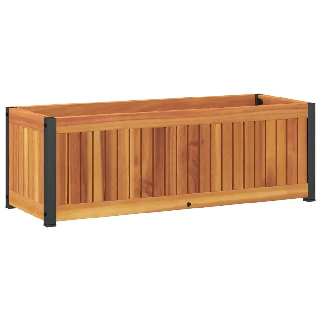 Garden Planter Box 80x30x27.5 cm Solid Wood Acacia Steel Frame Flower Pot